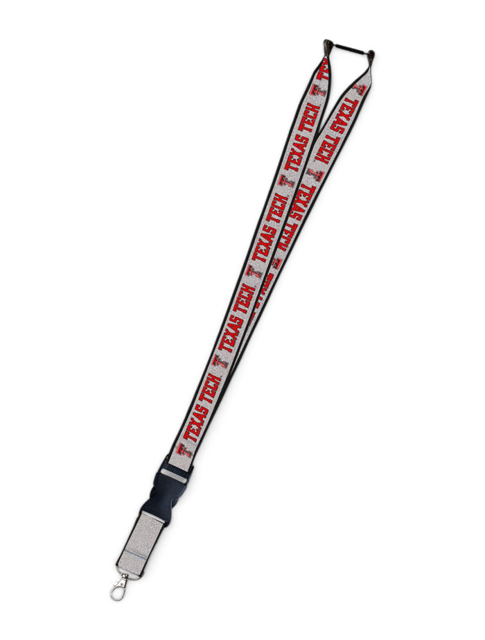 Texas Tech Red Raiders Silver Glitter Lanyard with Buckle – Front view