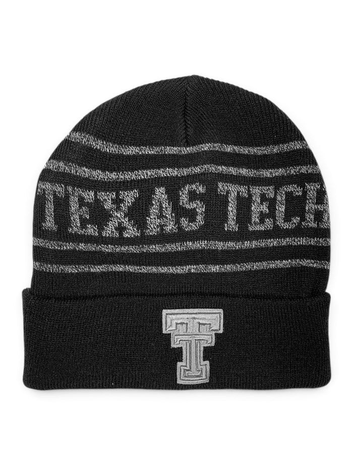 Texas Tech Red Raiders Tonal Double T "Brightnite" Black Knit Beanie – Front view