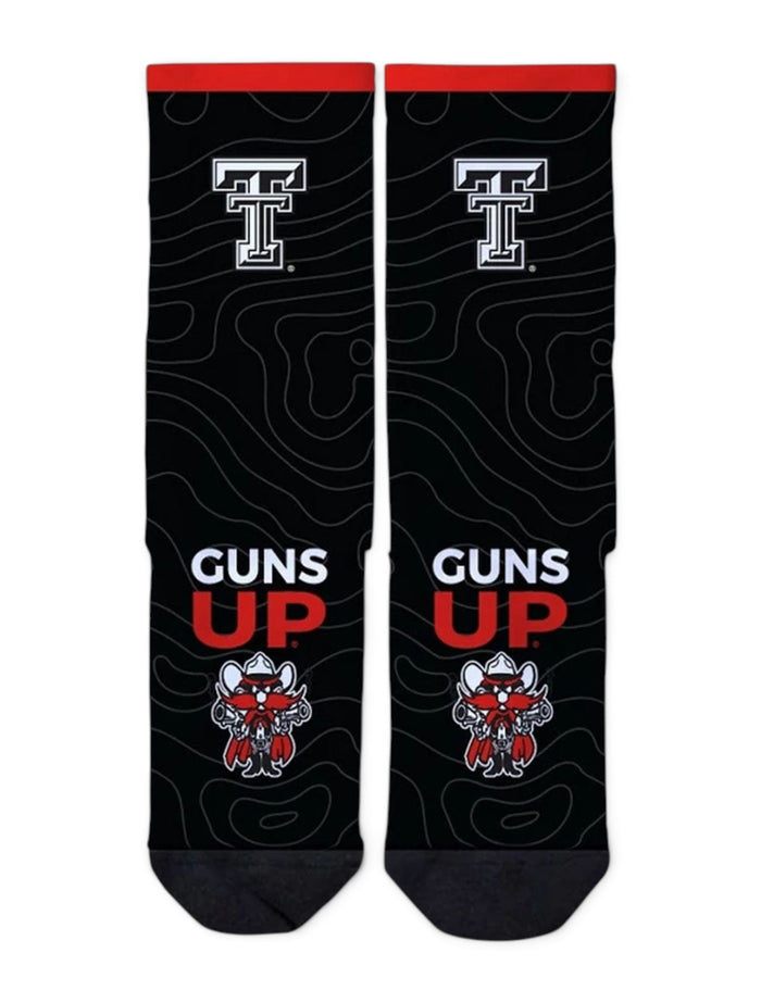 Texas Tech Strideline Guns Up w/ Raider Red Black Crew Sock – Front view