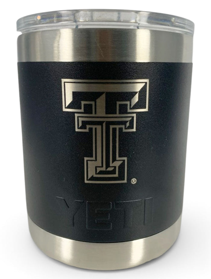 Texas Tech Yeti 10 oz "Lowball" with Standard Lid – Black front view