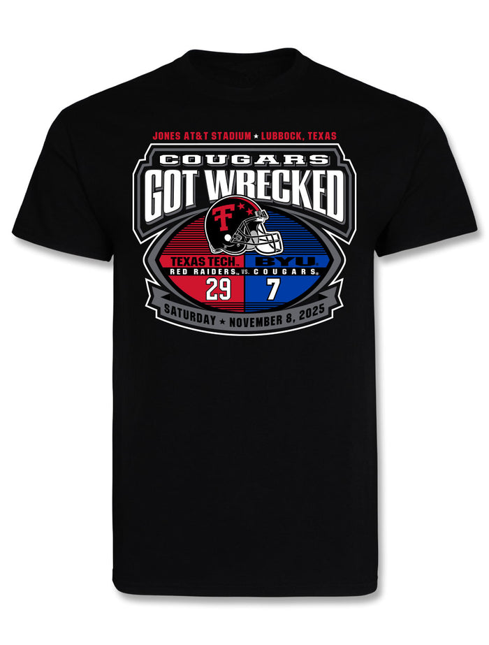 Texas Tech 2025 "Wrecked BYU" Gameday Score Black T-Shirt