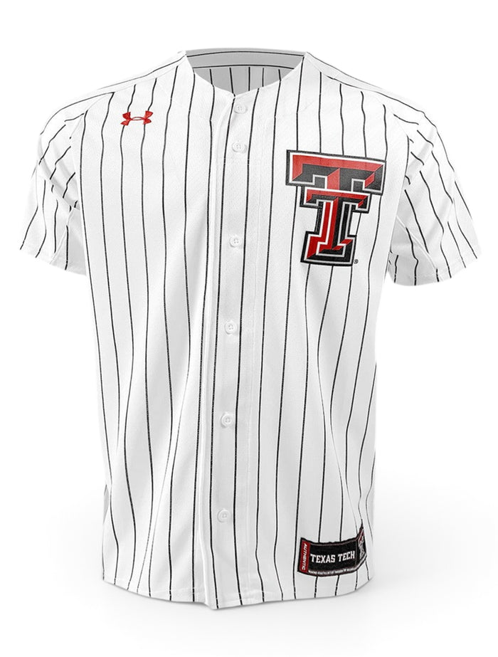 Under Armour Texas Tech Red Raiders Double T Pinstripe Baseball Jersey – Front view