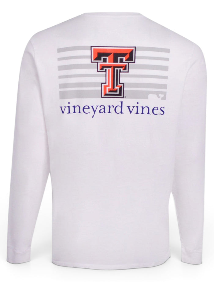 Vineyard Vines Texas Tech Red Raiders Double T on Striped Background Long Sleeve T-Shirt – Front view
