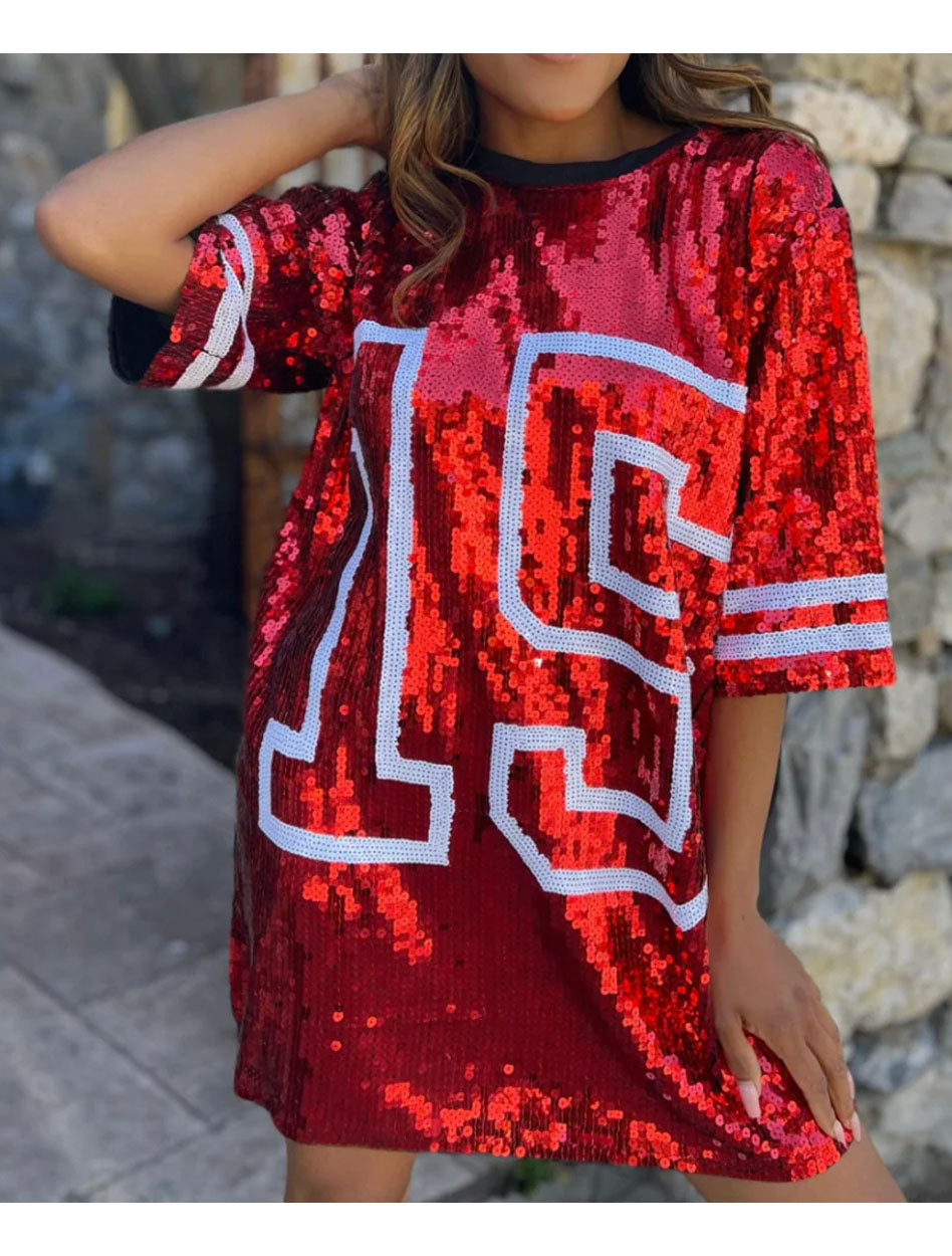Texas Tech Sequin #15 T-Shirt Dress Red Raider Outfitter Texas Tech Sequin #15 T-Shirt Dress Red Raider Outfitter