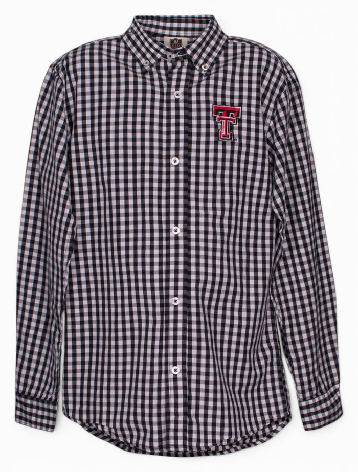 Wes & Willy Texas Tech Gingham YOUTH Dress Shirt – Front view