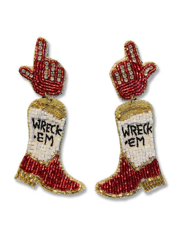 Texas Tech Dark Horse Wreck'Em "Golden Boot" Beaded Earrings