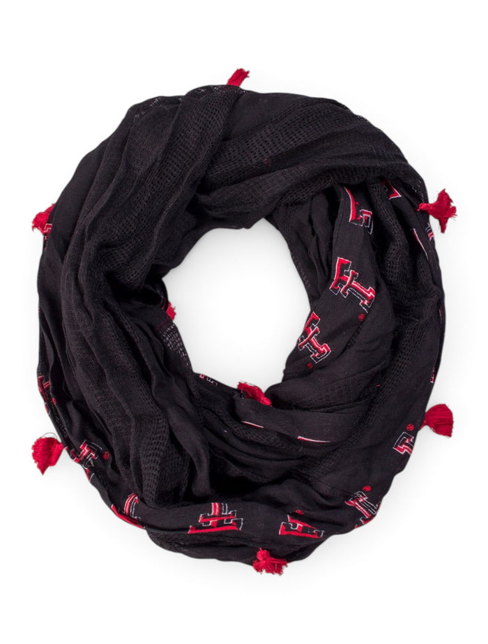 ZooZatz Texas Tech Tassle Texture Infinity Scarf – Front view