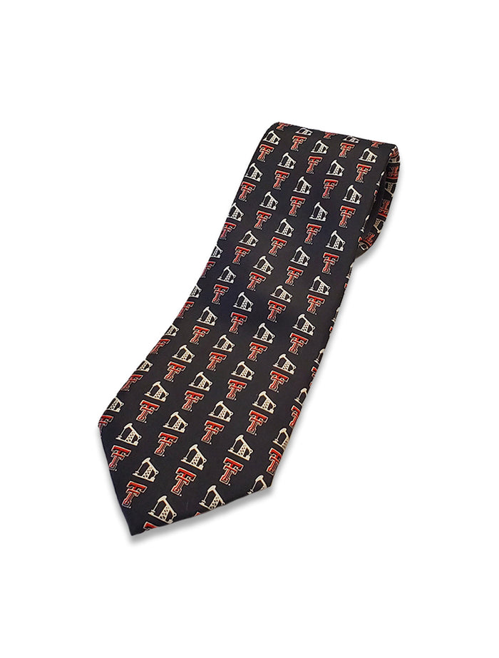 Texas Tech Dark Horse "Pump Jack" Black Printed Silk Tie