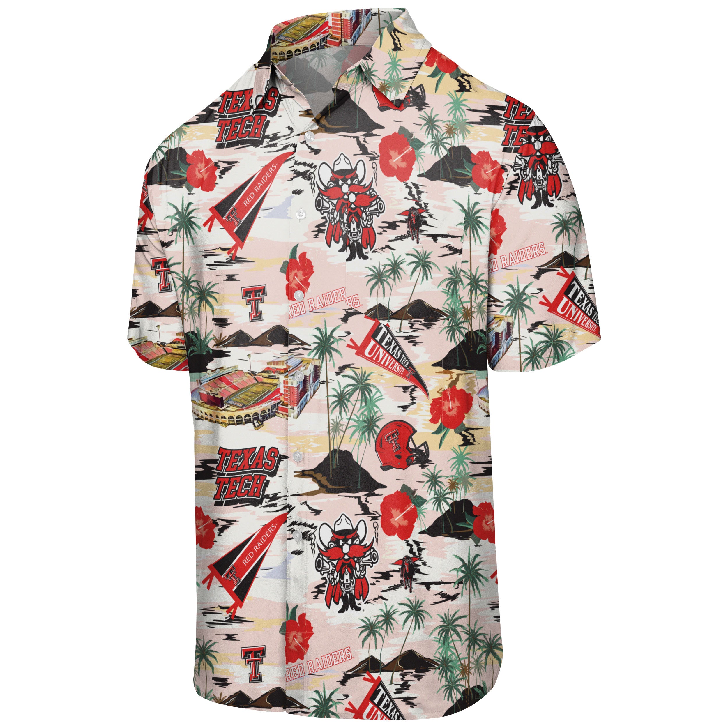 FOCO Texas Tech Thematic Stadium Hawaiian Button Down Shirt, Size: 2X, Sold by Red Raider Outfitters