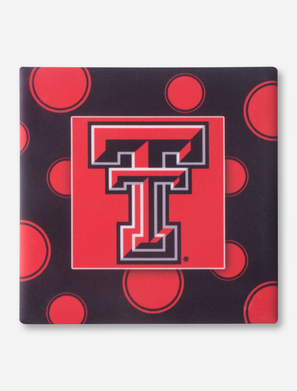 Texas Tech Double T on Polka Dot Black & Red Coaster