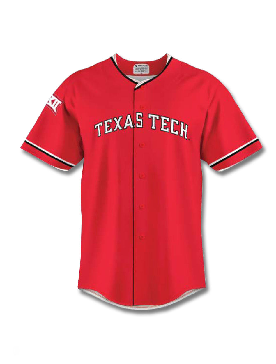 Custom Texas Tech Red Raiders Youth Arch Red Replica Baseball Jersey in Red, Size: S, Sold by Red Raider Outfitters