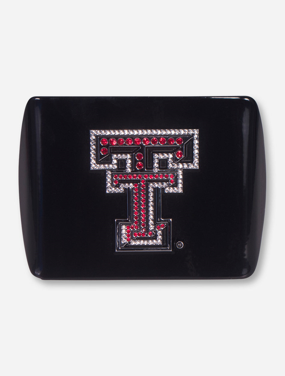 Texas Tech Chrome and Red Rhinestone Double T on Black Hitch Cover