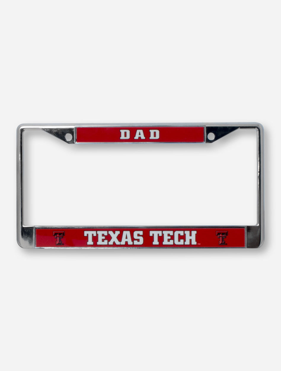 Texas Tech Dad on Red & Chrome License Plate Frame
