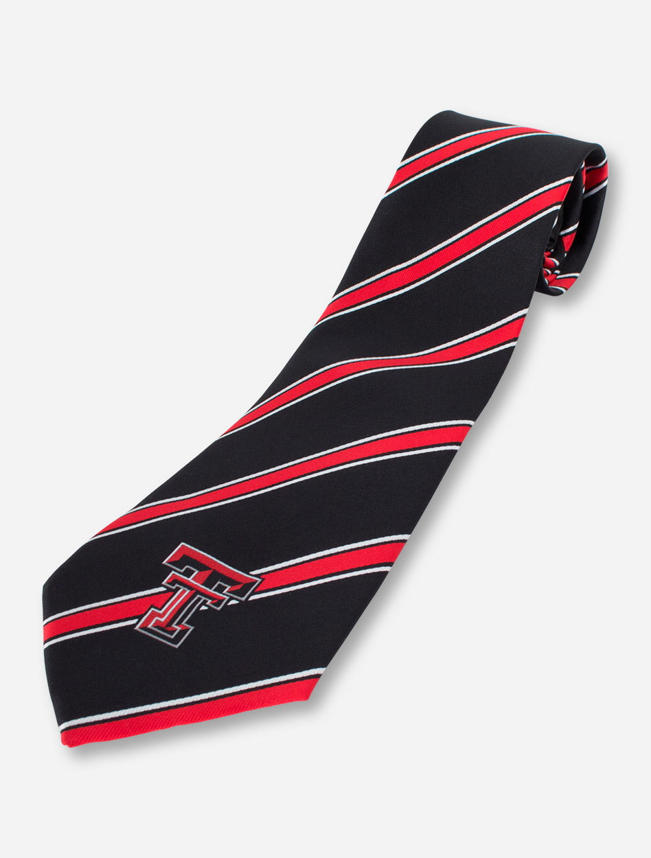 Texas Tech Double T on Striped Black, Red & White Tie