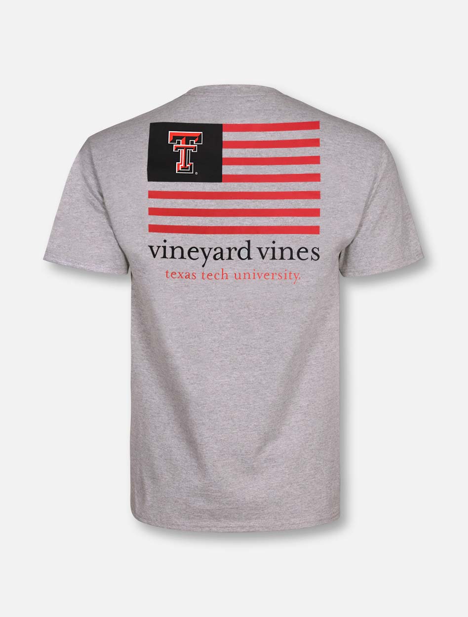 Vineyard Vines Texas Tech Red Raiders Double T American Flag with Tech Colors T-Shirt in Grey, Size: XL, Sold by Red Raider Outfitters