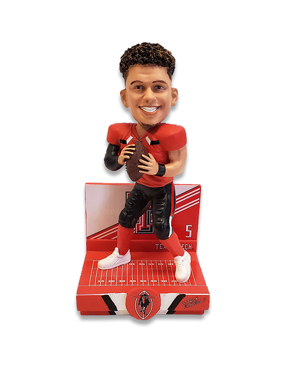 Patrick Mahomes in Texas Tech Uniform on Field Bobble Head