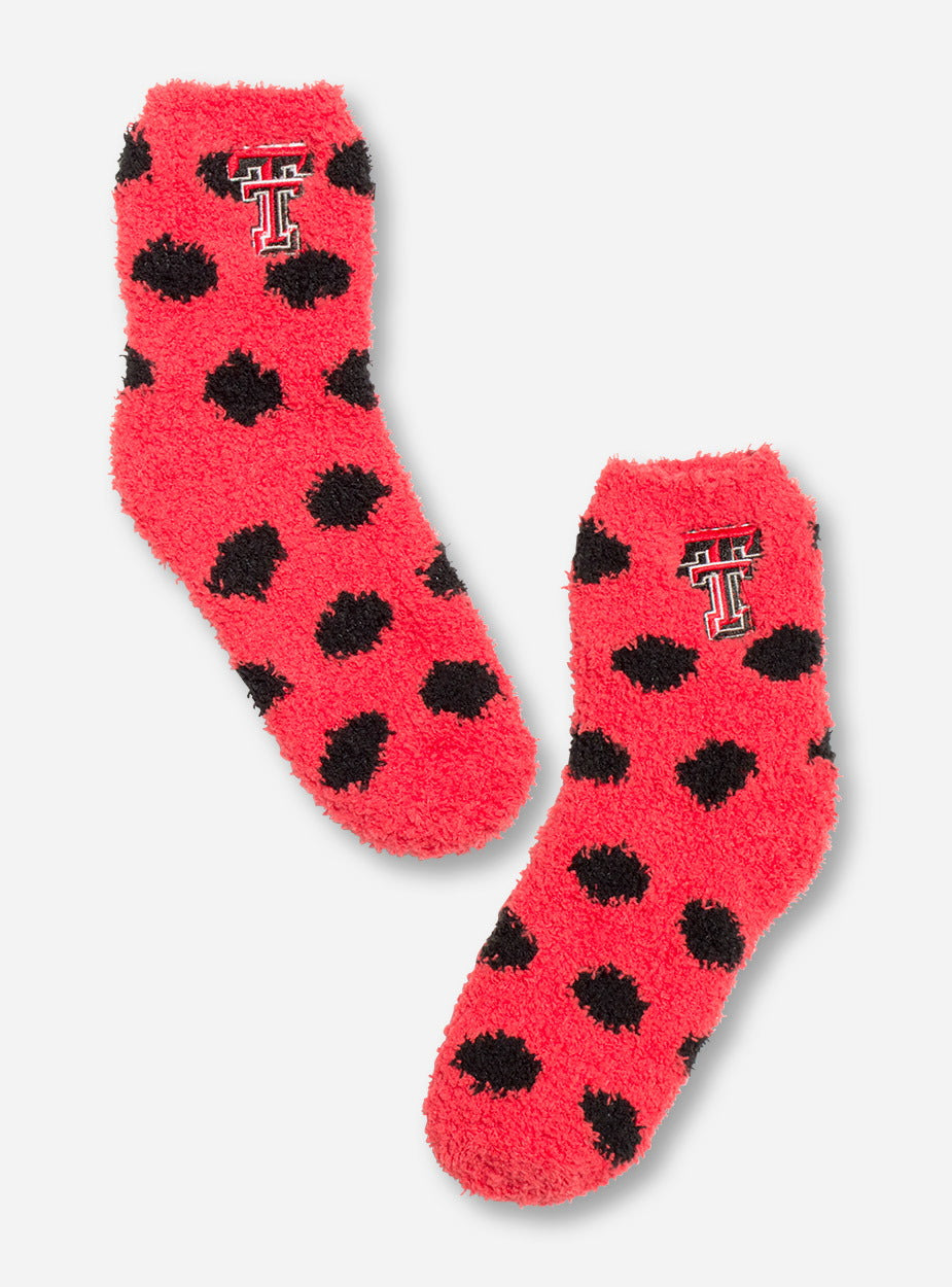 ZooZatz Texas Tech Double T on Polka Dot Red & Black Fuzzy Socks