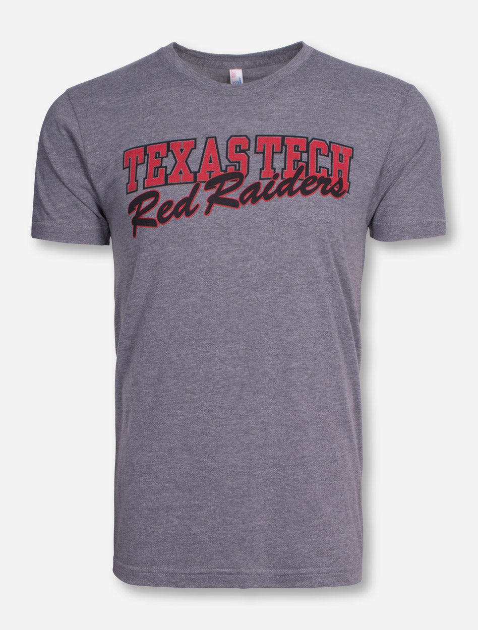 Texas Tech Block & Red Raiders Script on Heather Grey T-Shirt