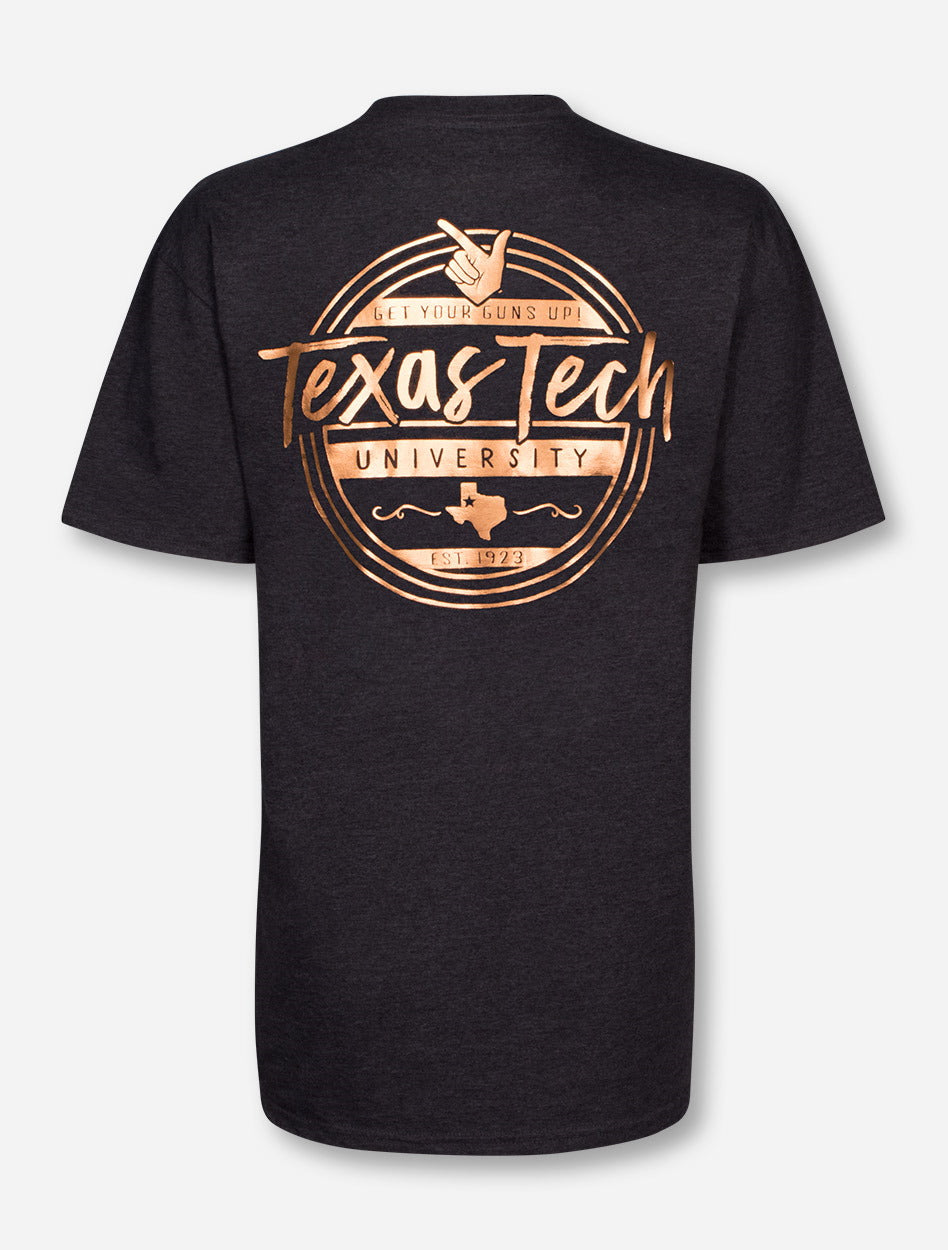 Rose Gold Foil Texas Tech on Heather Charcoal T-Shirt