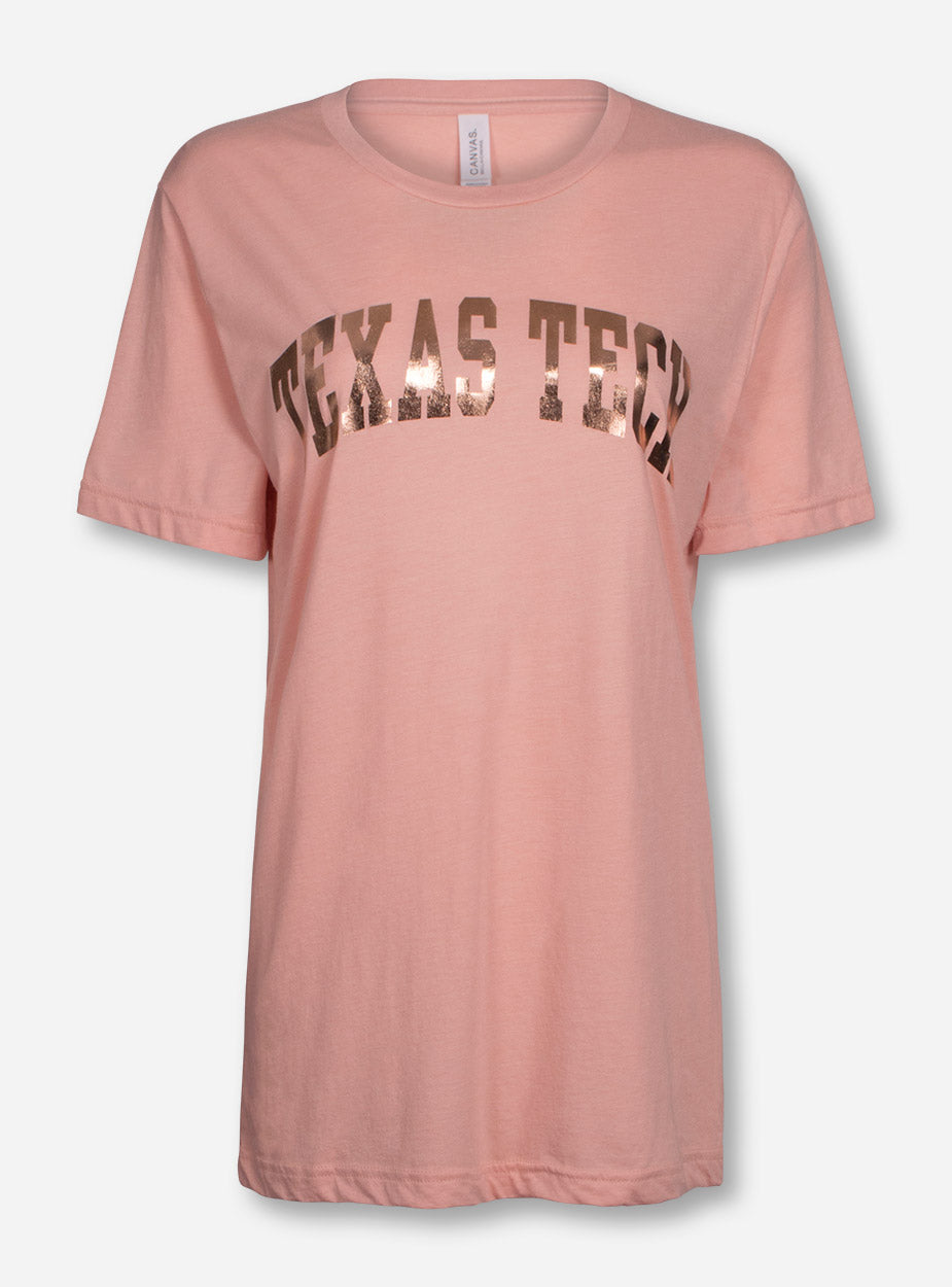 Texas Tech Arch in Rose Gold Foil on Light Pink T-Shirt – Red