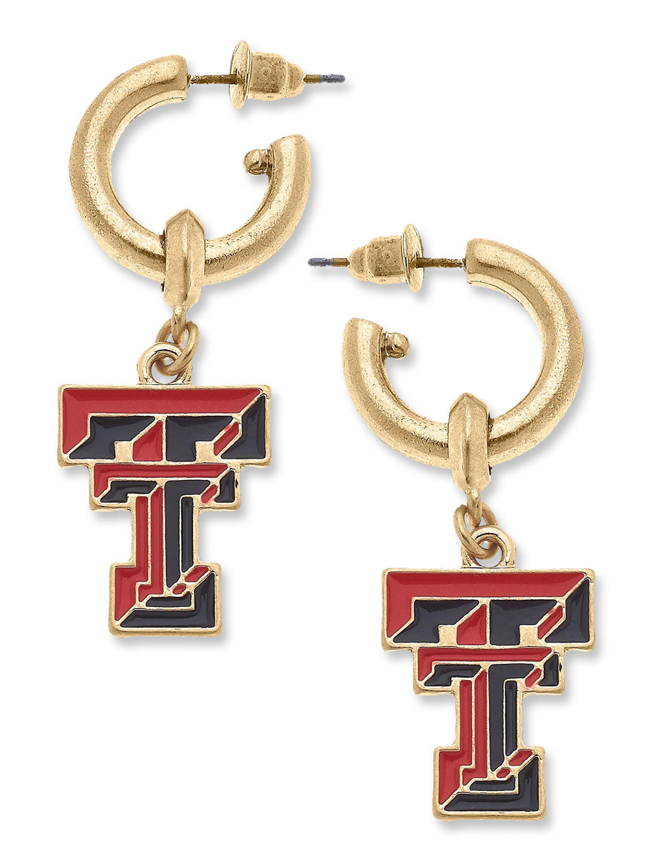 Texas Tech Double T Enamel Drop Hoop Earrings