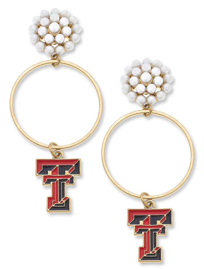 Texas Tech Double T Pearl Cluster Enamel Hoop Earrings