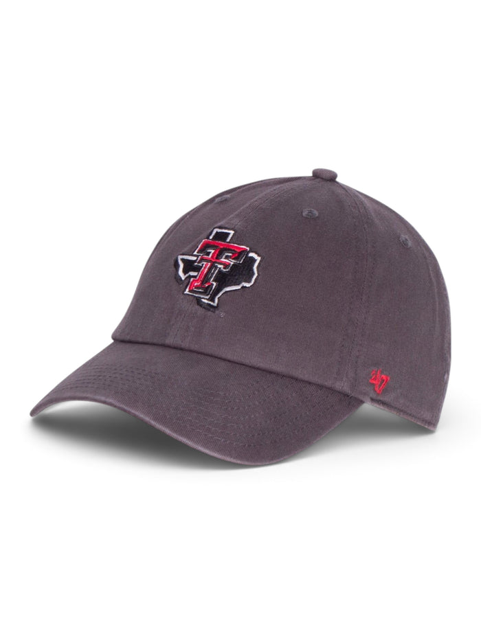 47 Brand Texas Tech "Clean Up" Lone Star Pride on YOUTH Adj. Cap – Charcoal front view