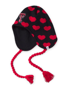47 Brand Texas Tech Double T Heart YOUTH Black Over the Ear Beanie – Front view