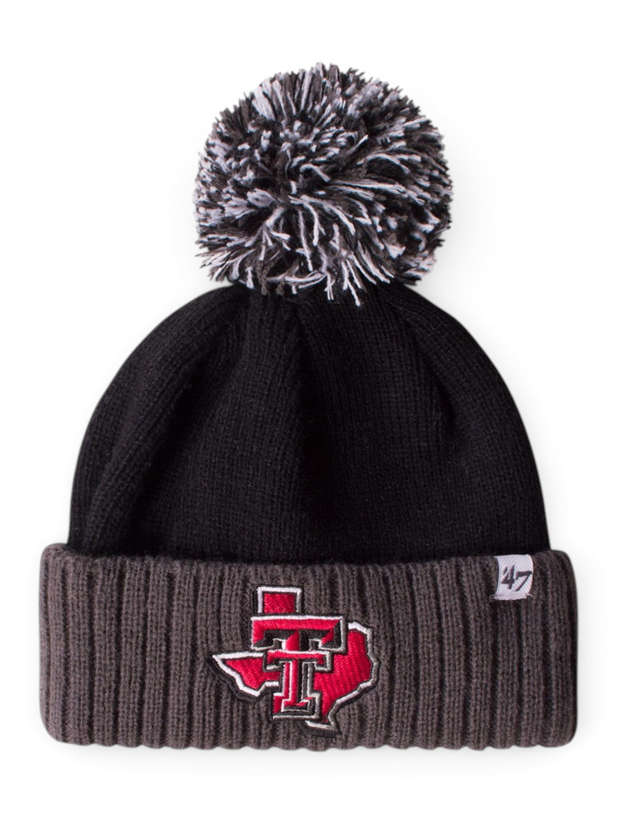 47 Brand Texas Tech Lone Star Pride "Dunston" YOUTH Black Pom Beanie – Front view