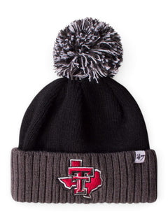 47 Brand Texas Tech Lone Star Pride "Dunston" YOUTH Black Pom Beanie – Front view
