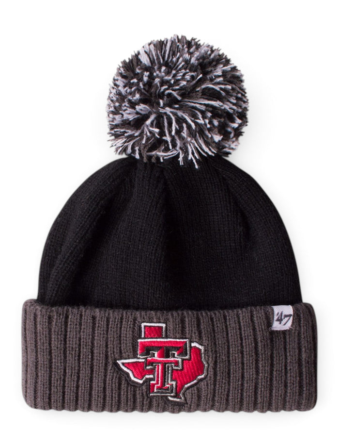 47 Brand Texas Tech Lone Star Pride "Dunston" YOUTH Black Pom Beanie – Front view
