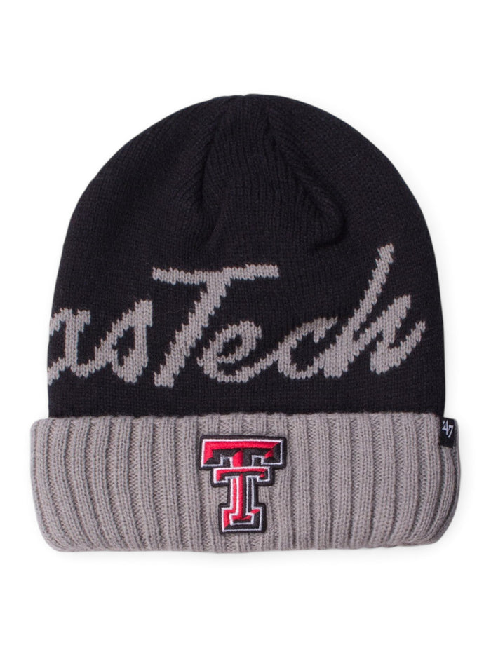 47 Brand Texas Tech "Script Ace" Black and Grey Beanie – Front view