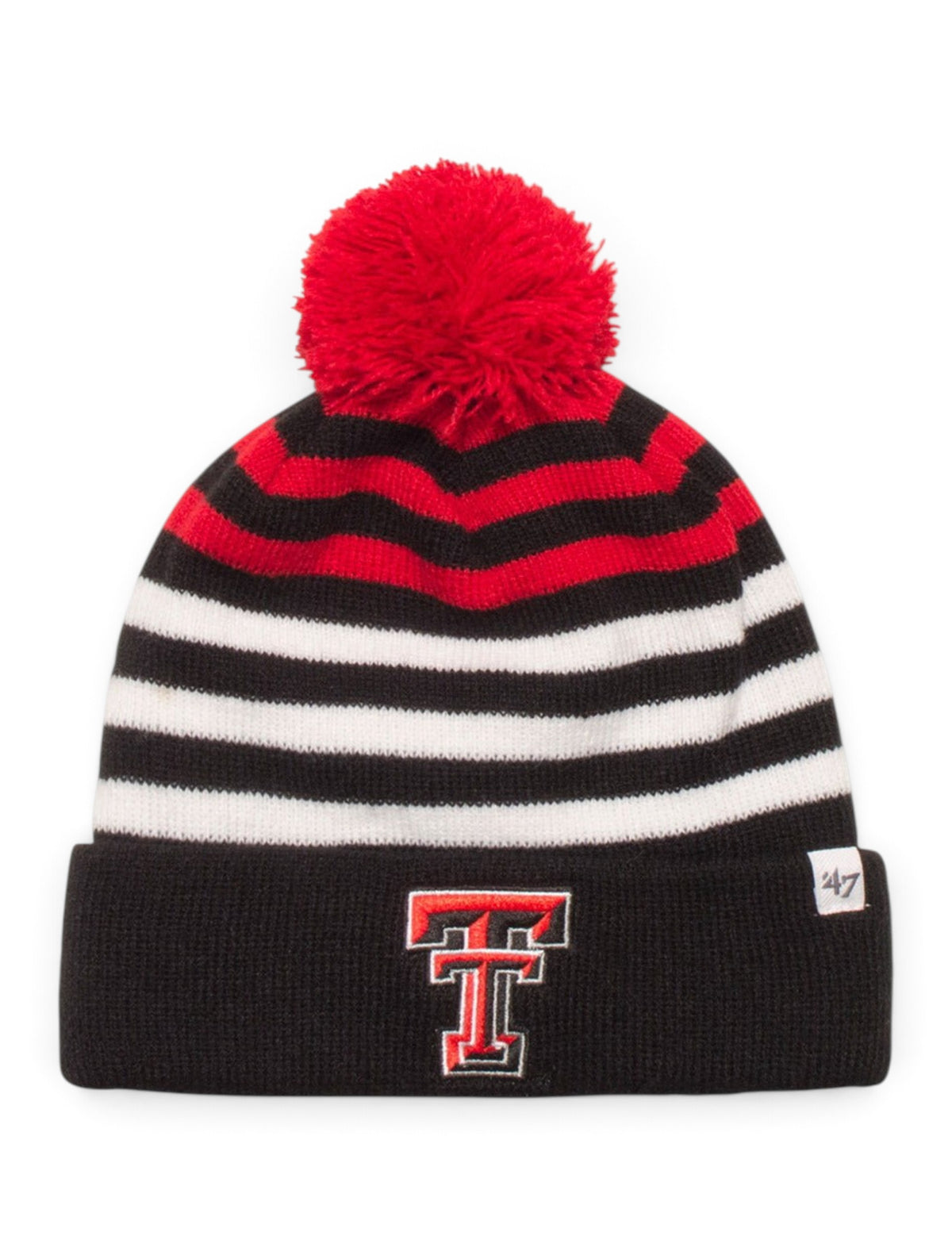 47 Brand Texas Tech "Yipes" YOUTH Black, Red & White Beanie – Front view