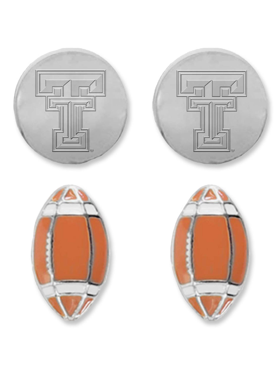 Texas Tech Red Raiders "Double Play Football" 2 Pack Earrings