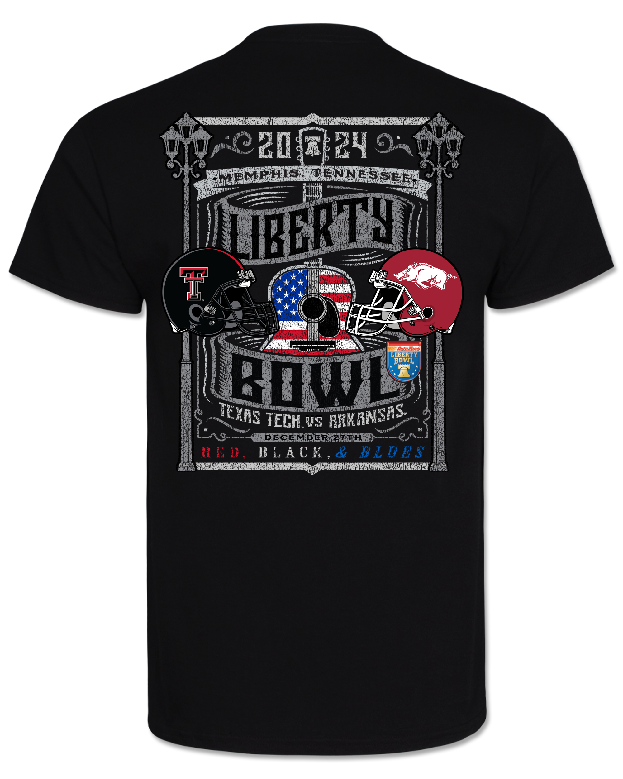 Texas Tech 2024 Liberty Bowl "Guitar" Black TShirt Red Raider Outfitter