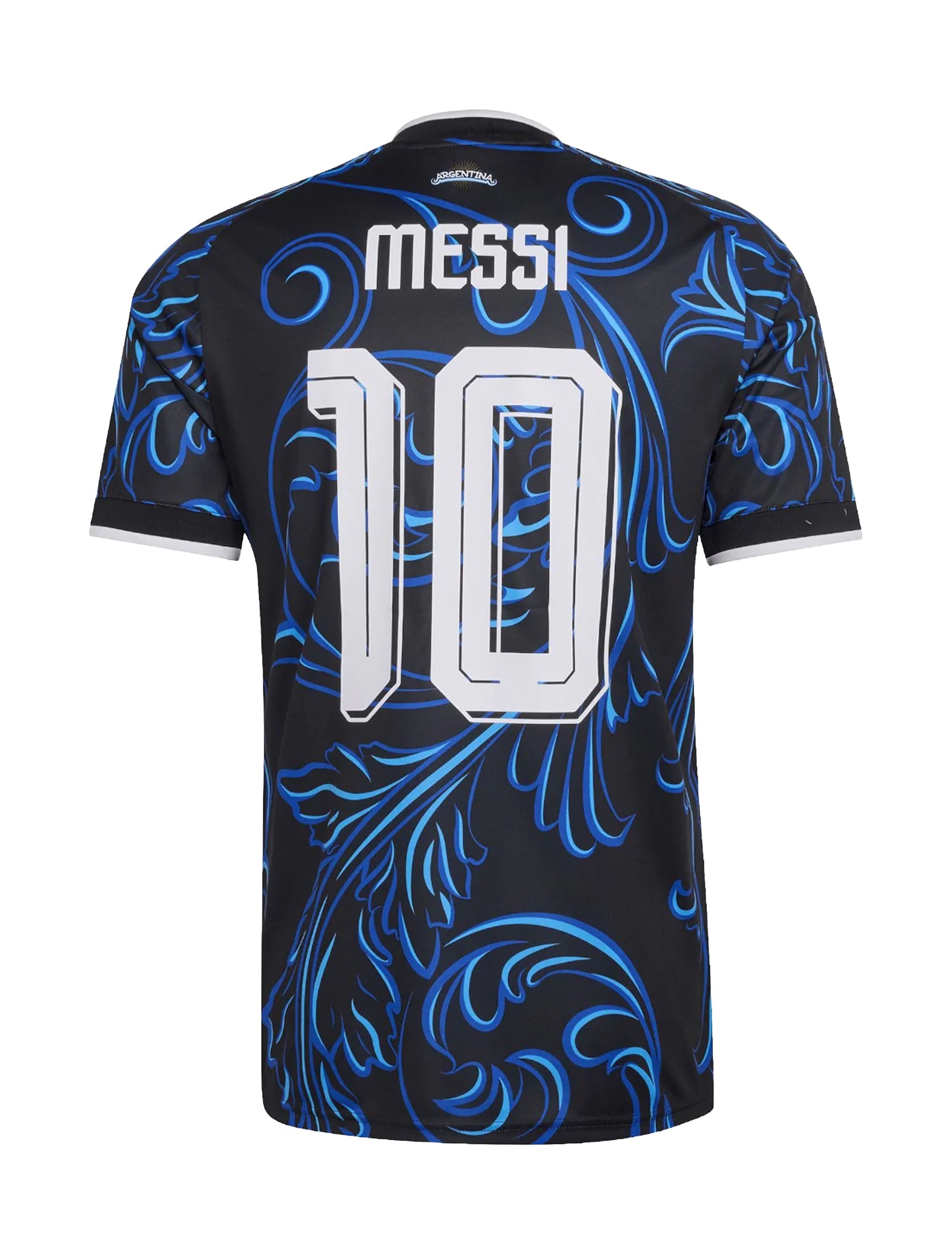 Adidas Argentina 26 Away Messi #10 Jersey in Black & Lucid Blue — back view with Messi 10