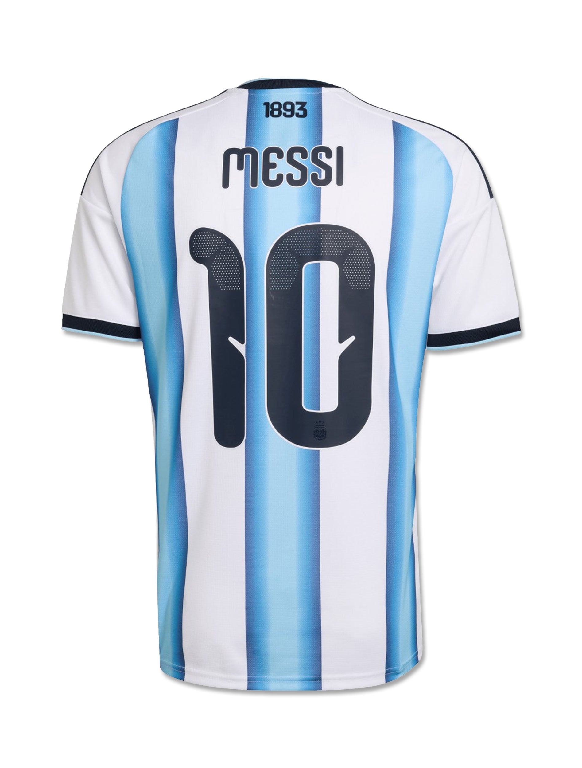 Adidas Argentina 26 Home Messi #10 Jersey in White & Blue — back view with Messi 10