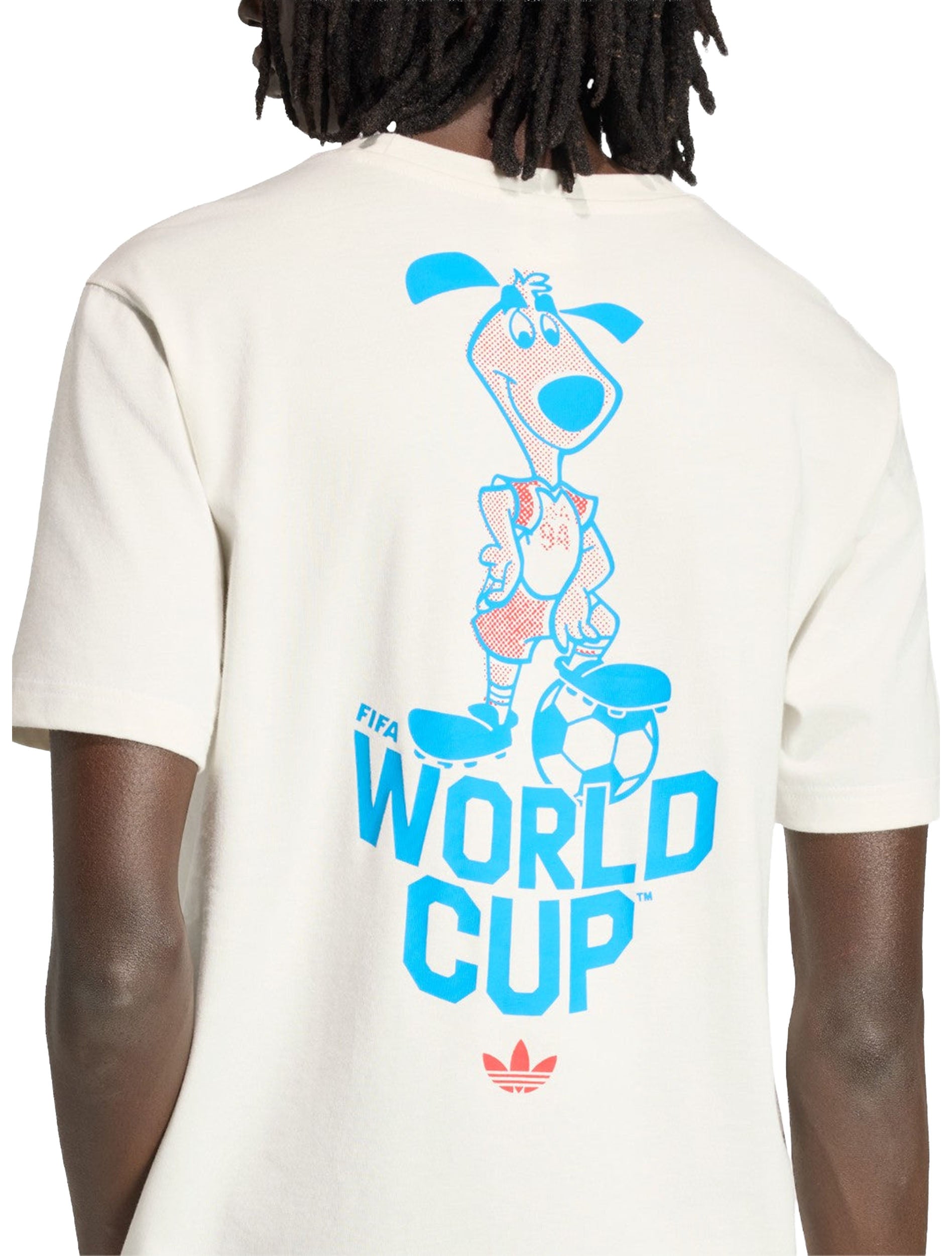 Adidas FIFA World Cup 26 Striker Mascot T-Shirt styled with denim — full body