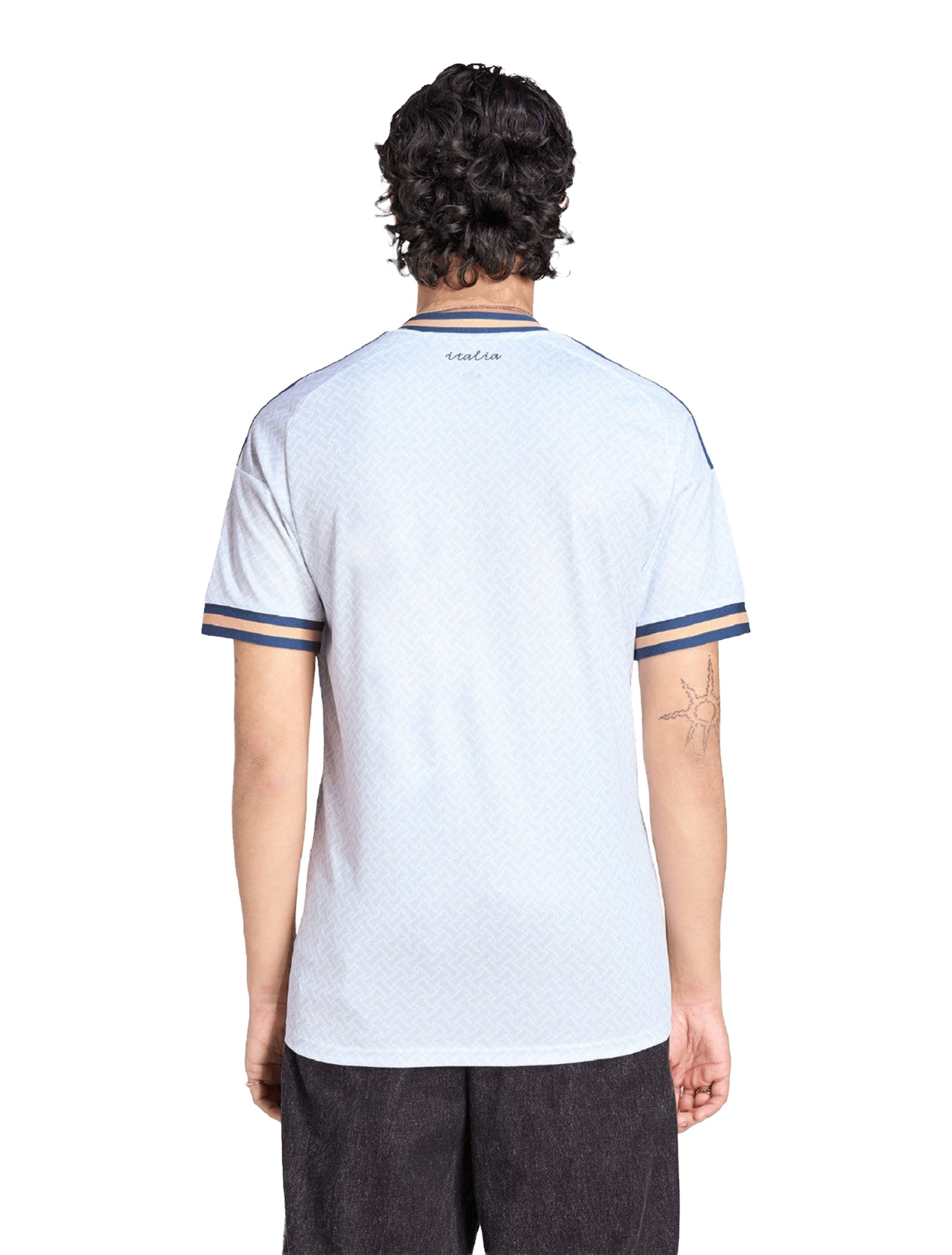 Adidas Italy 26 Away Jersey in Aeroblue worn by model — back