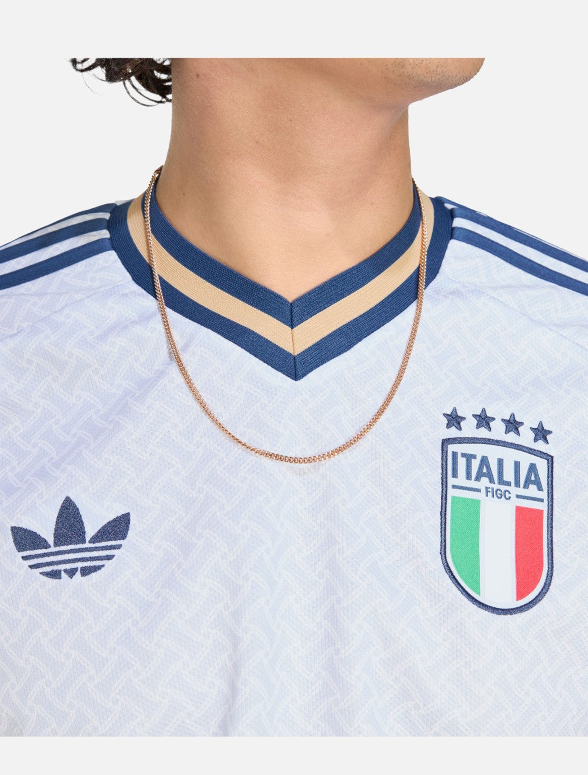 Italy FIGC crest detail on Adidas 2026 Away Jersey