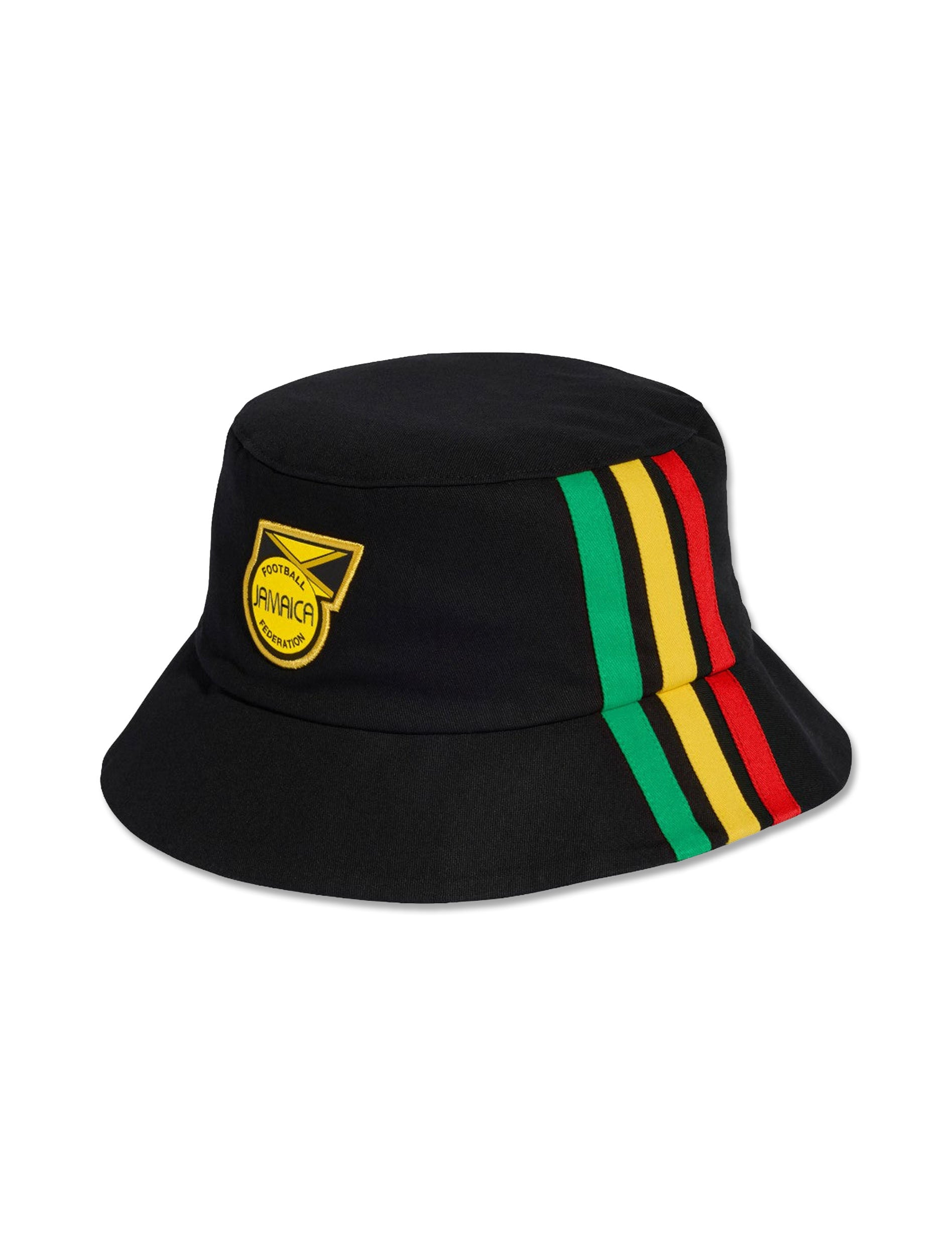 Adidas Jamaica 26 Bucket Hat in Black & Bold Gold — front view