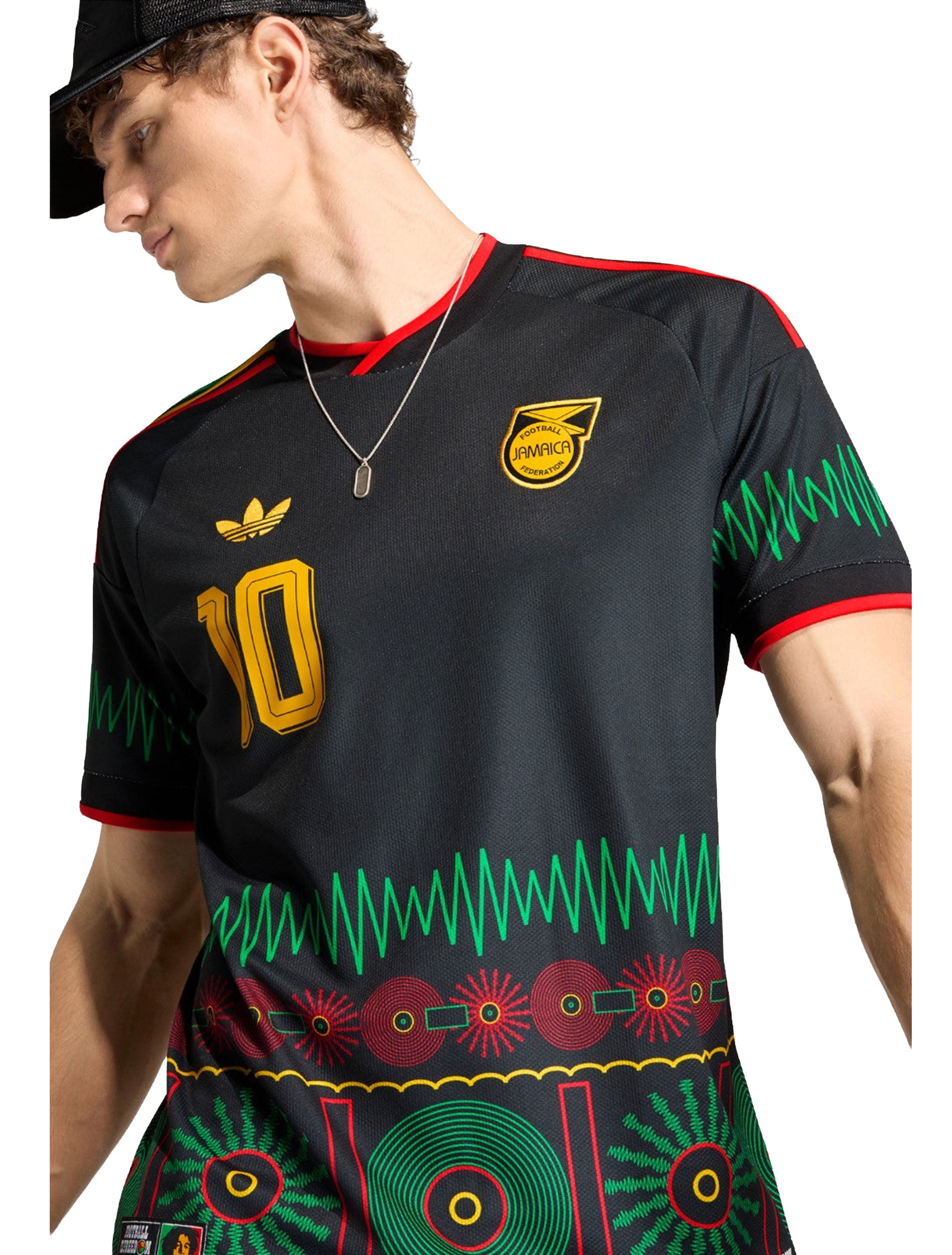 Jamaica federation crest detail on Adidas 2026 x Bob Marley Away Jersey