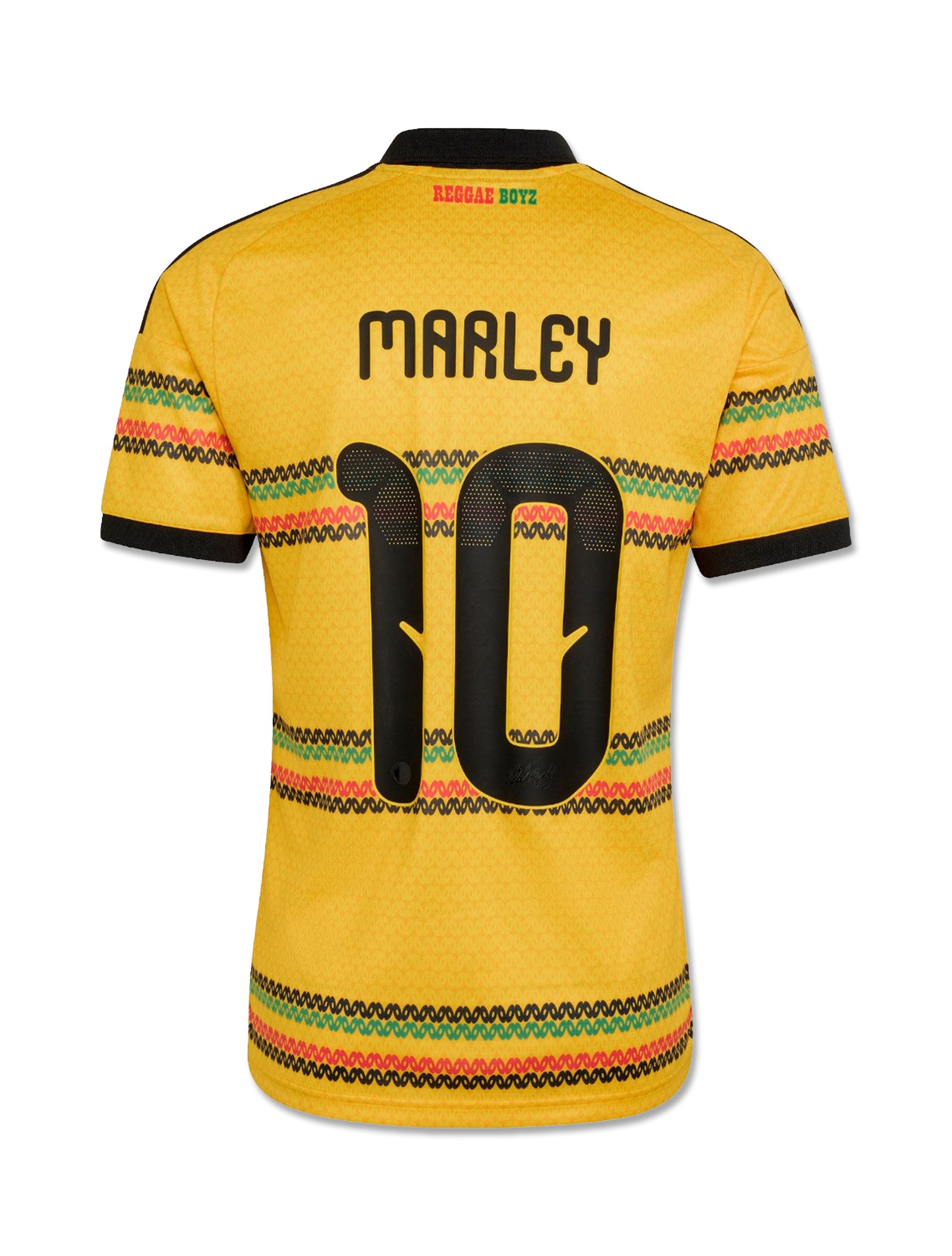 Adidas Jamaica 26 x Bob Marley Home Jersey in Bold Gold — back view