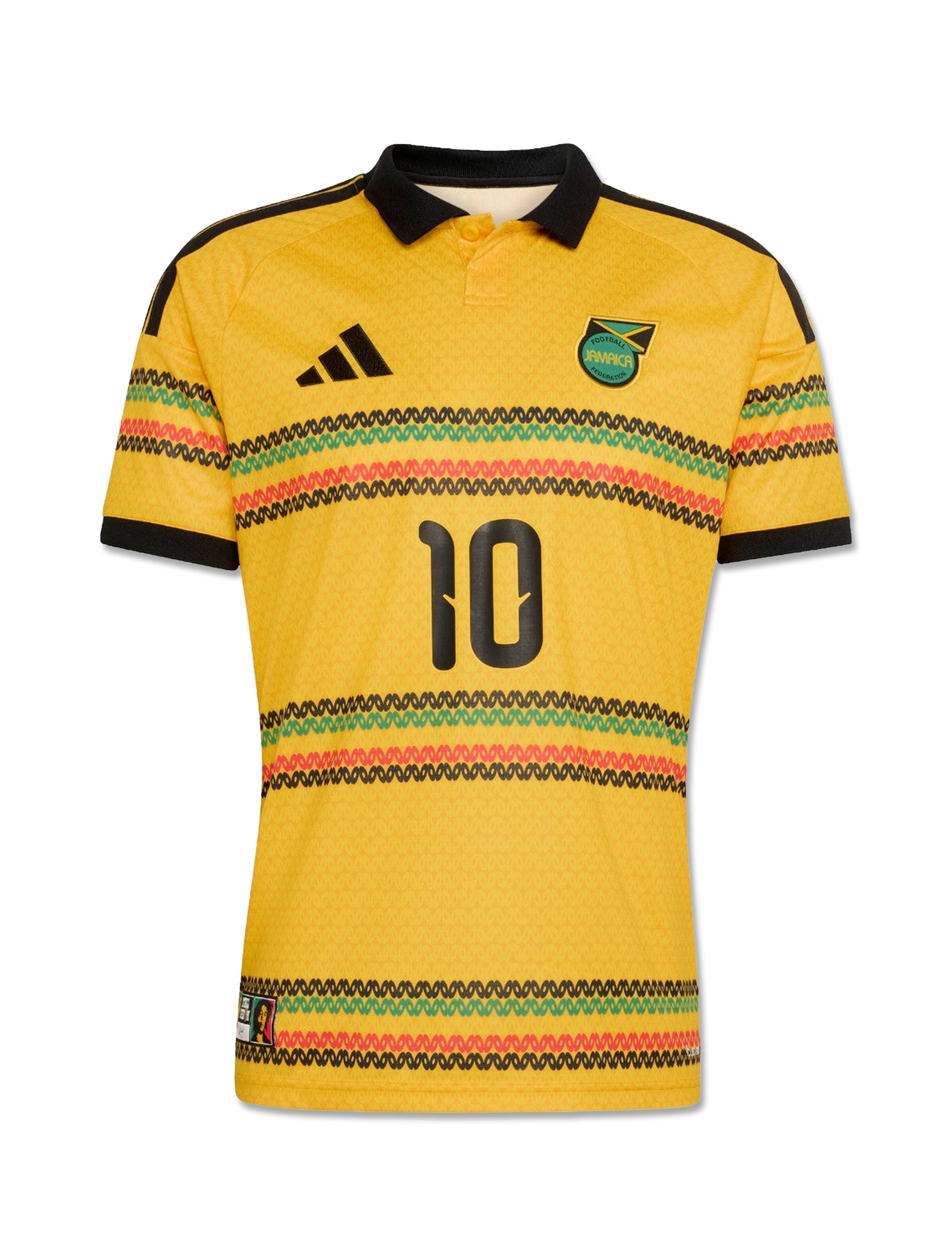 Adidas Jamaica 26 x Bob Marley Home Jersey in Bold Gold — front view
