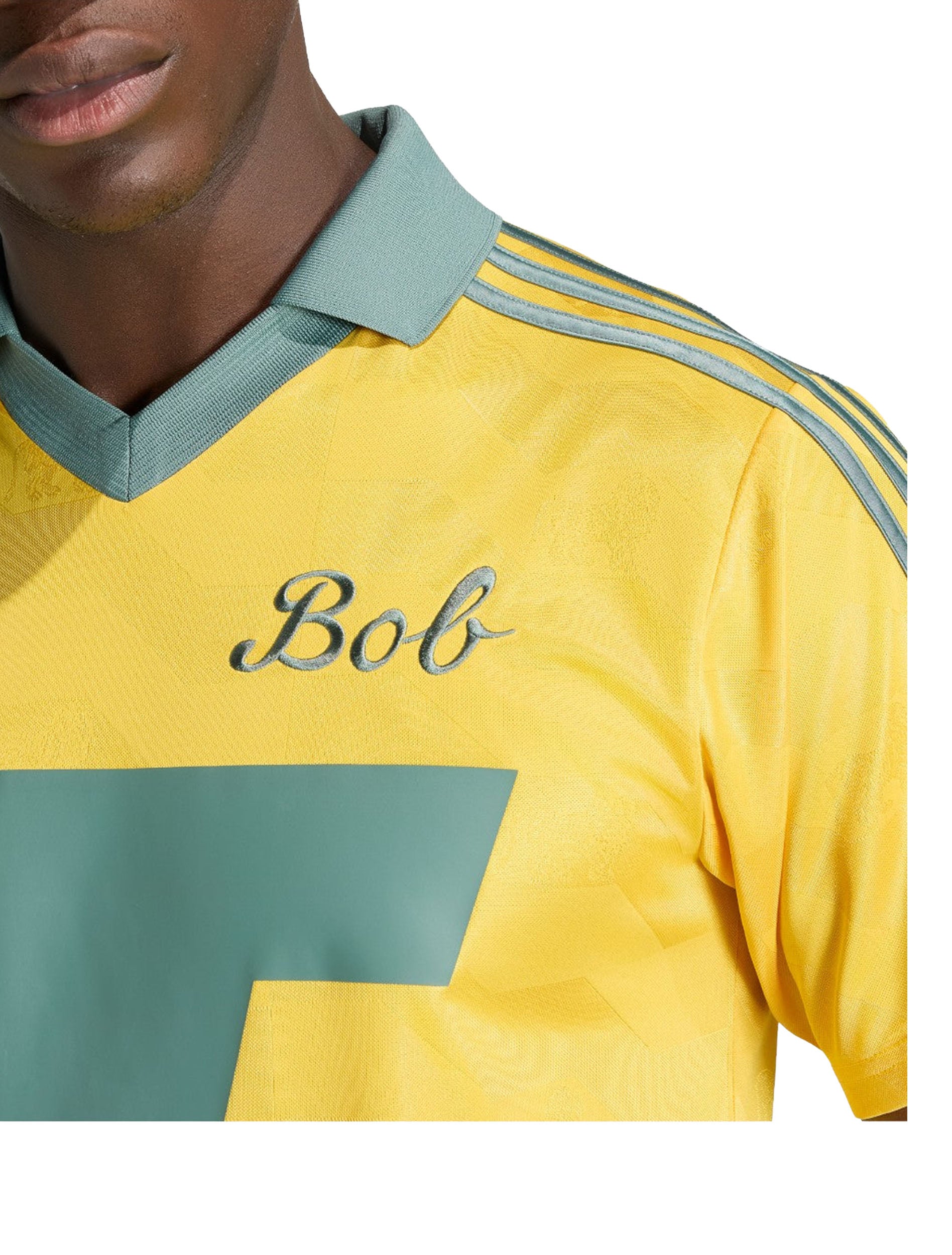 Jamaica federation crest detail on Adidas x Bob Marley Originals Jersey
