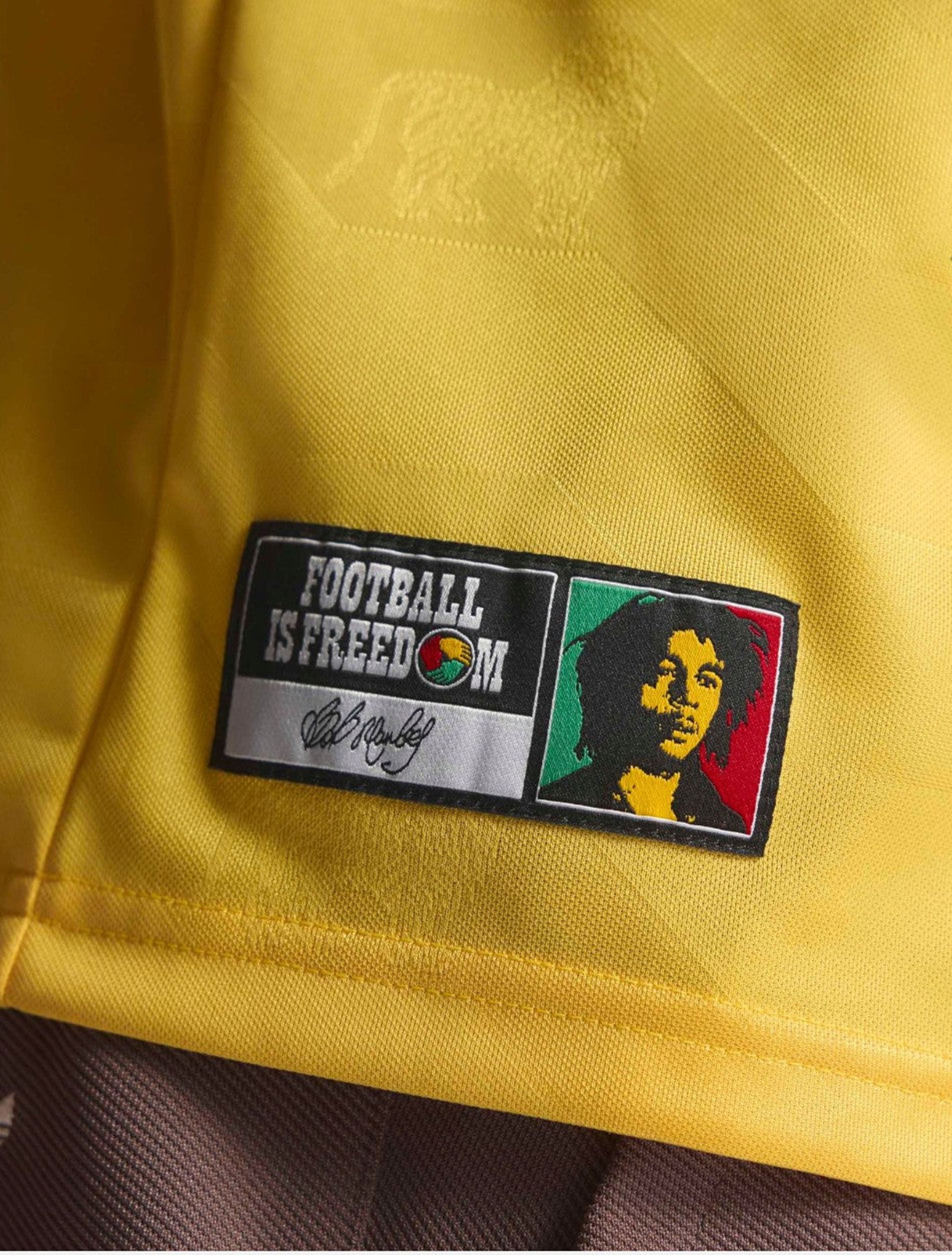 Adidas Originals woven tag detail on Jamaica x Bob Marley Jersey