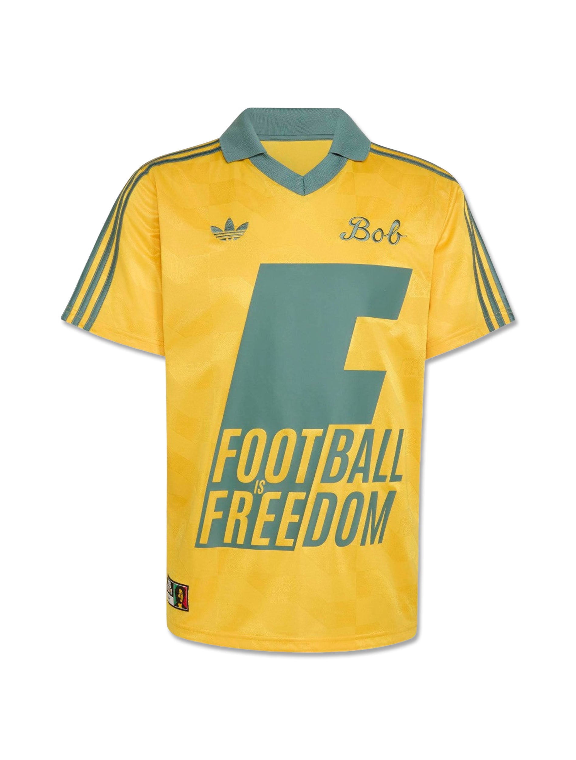Adidas Jamaica x Bob Marley Originals Jersey in Bold Gold — front view