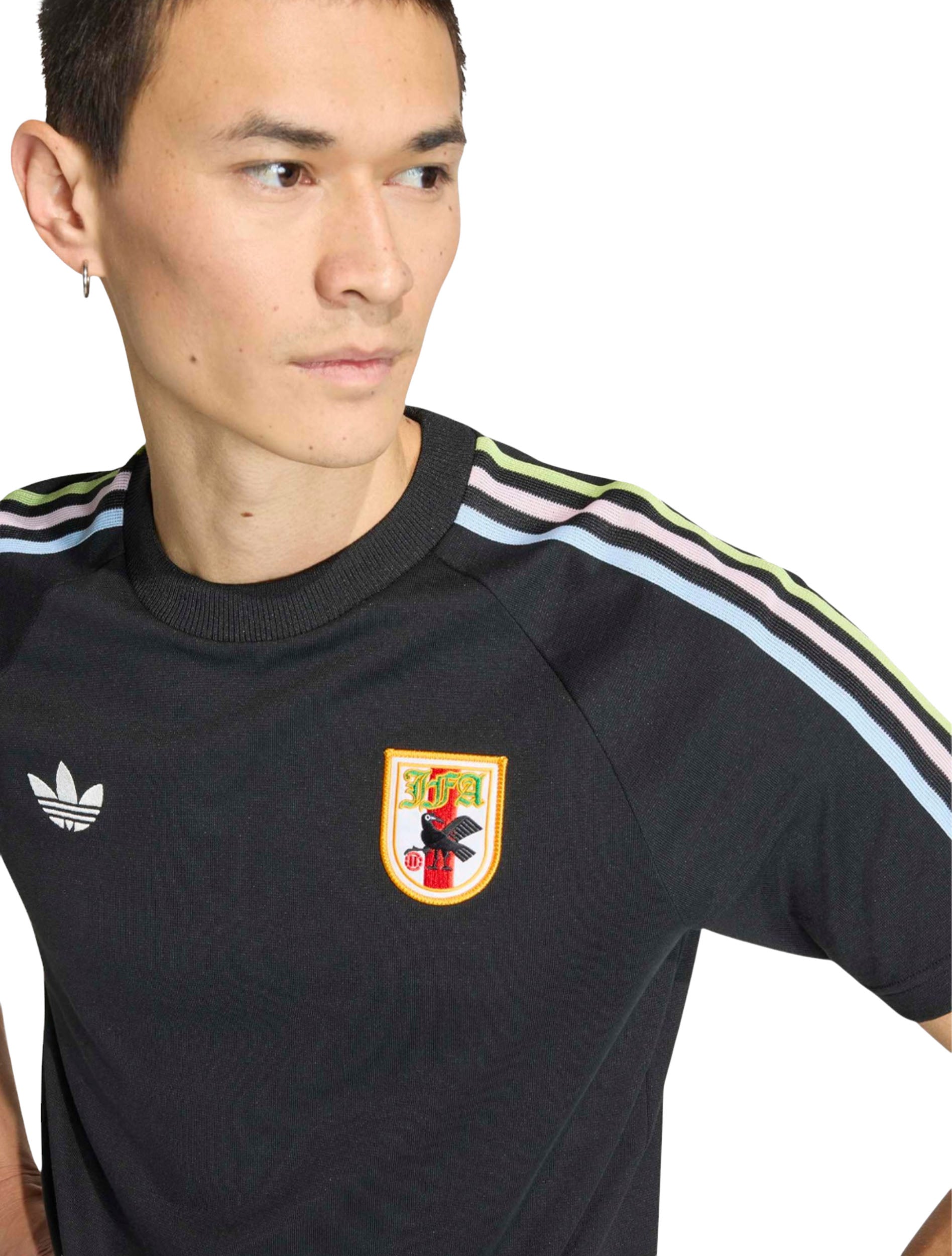 JFA crest and shoulder 3-stripes detail on Adidas Japan Originals Tee in Black