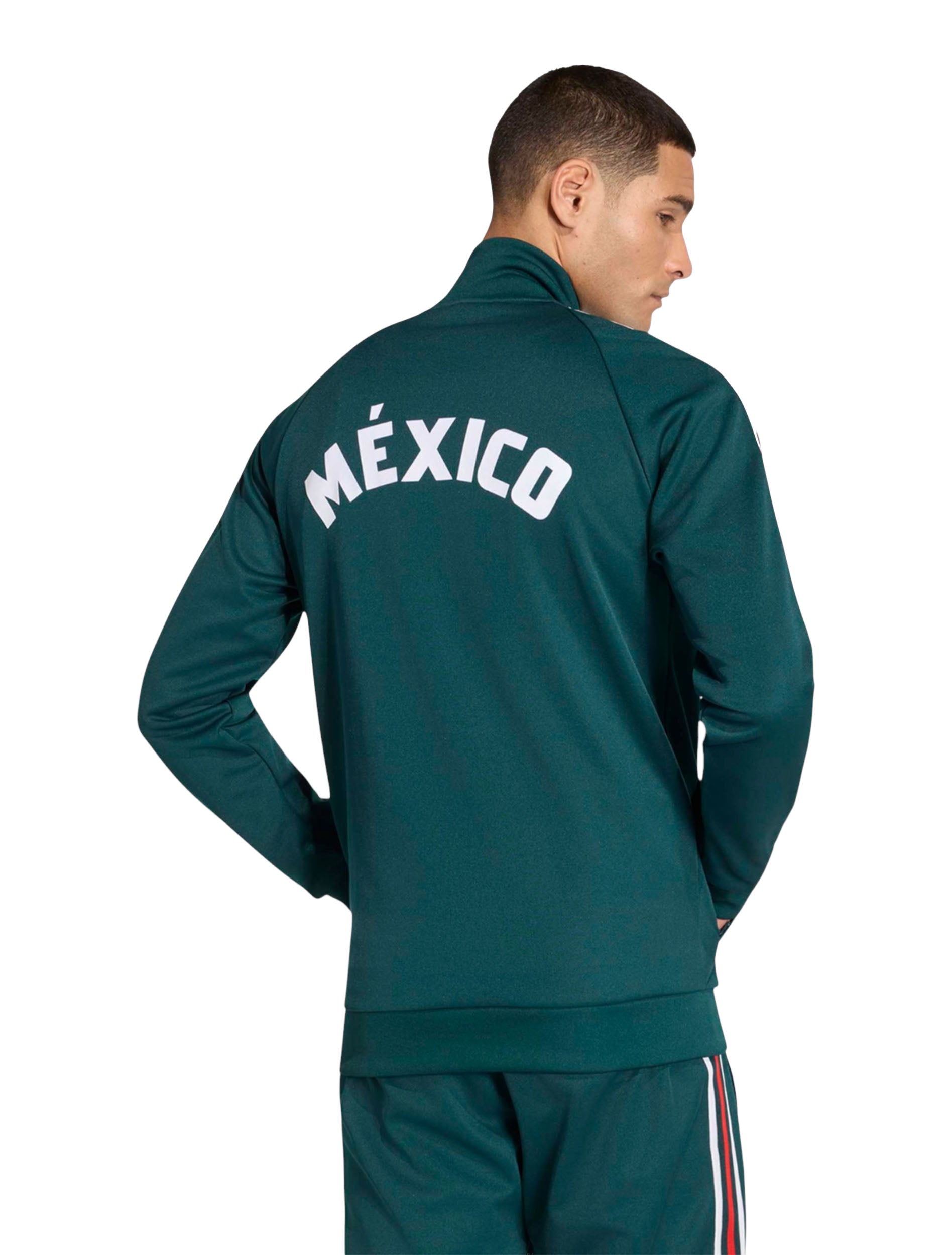 Adidas Men's Originals Mexico Track Jacket in Green worn by model — back with México wordmark
