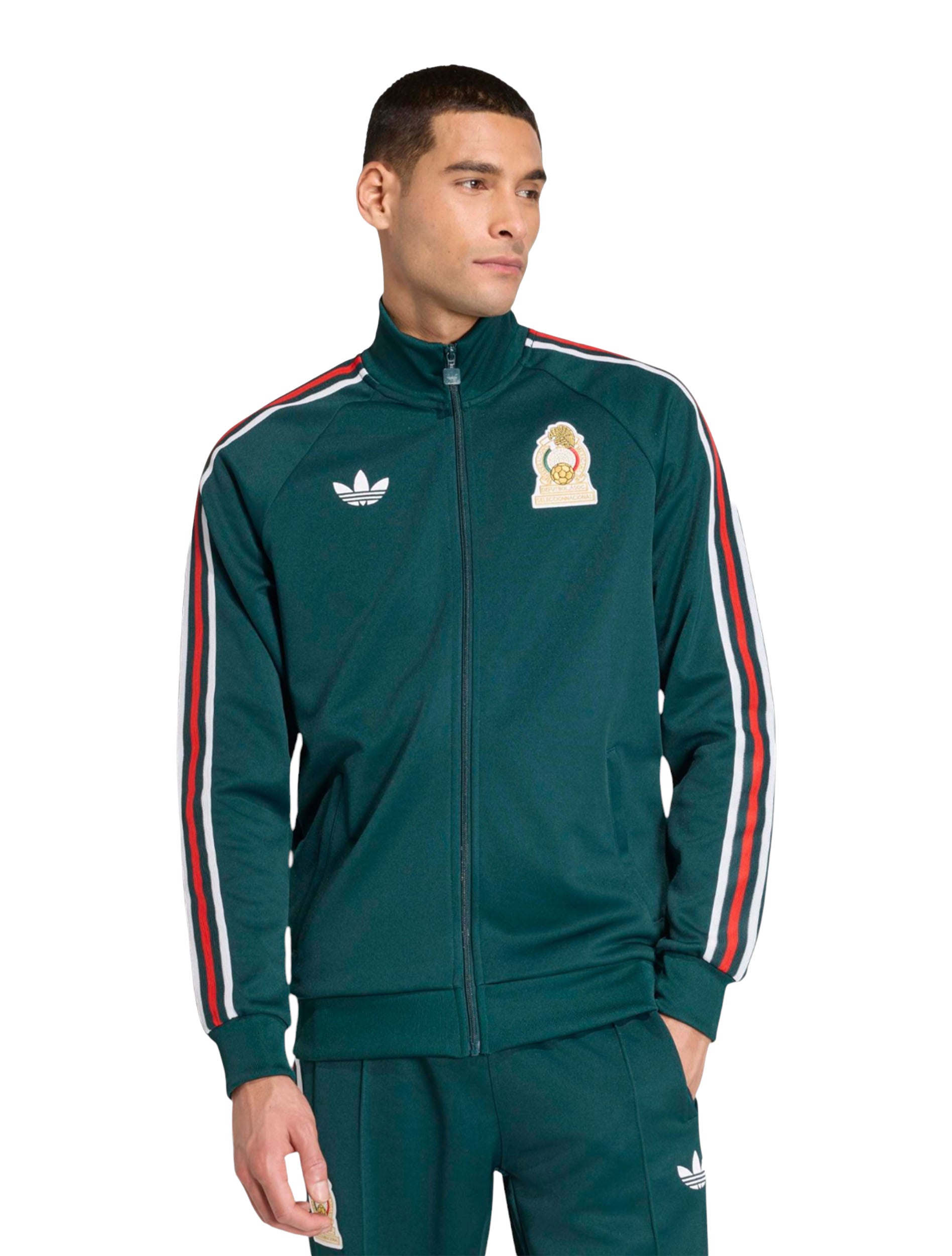 Adidas Men's Originals Mexico Track Jacket in Green worn by model — front, Mexico, FIFA World Cup 26 collection at CHROME